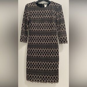 Versace Black and Beige Patterned Long Sleeve Dress